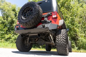 Jeep Wrangler Performance Exhaust - Dual Outlet - Rough Country - Dual-Outlet, Chambered Muffler - Matte Black - '07-'10
